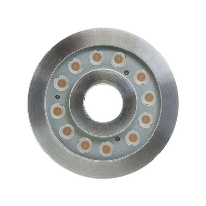 Submersible Spotlight (Underwater) 3000K 24V 28.8W, VBD-SUBF-24-24V-3K round LED light with 12 LEDs for underwater use.