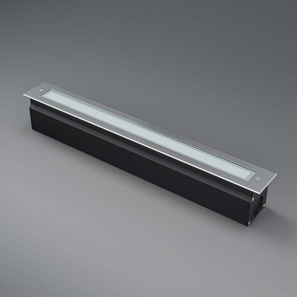 20-inch Outdoor Linear Recessed LED Inground Light 24V 13.2W 3000K, VBD-I-LIN-2F-30-24V-3K in black finish.