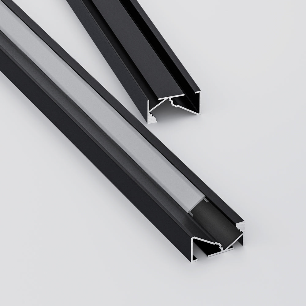 45-degree Black Linear Architectural Light Fixture Profile