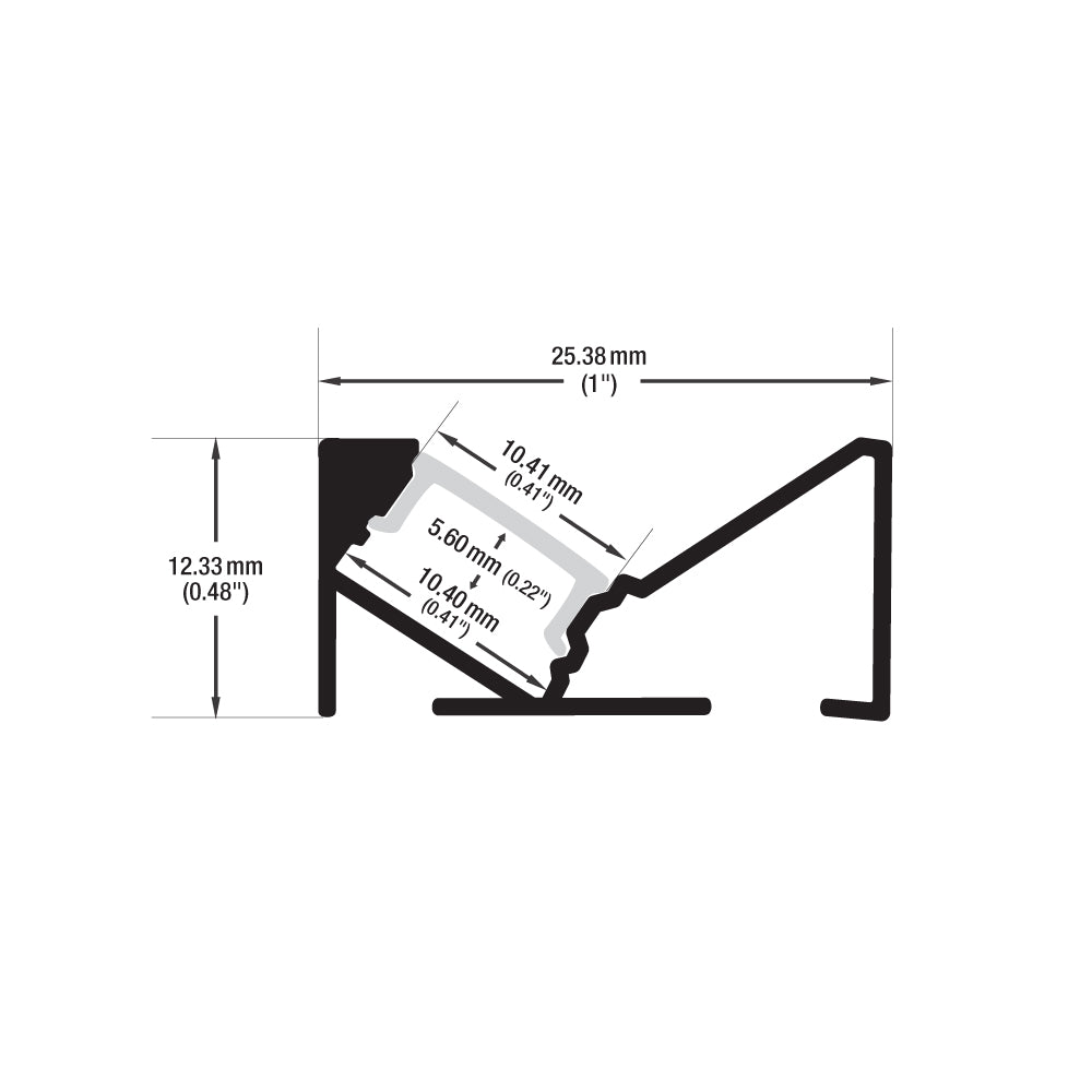 45-degree Black Linear Architectural Light Fixture Profile
