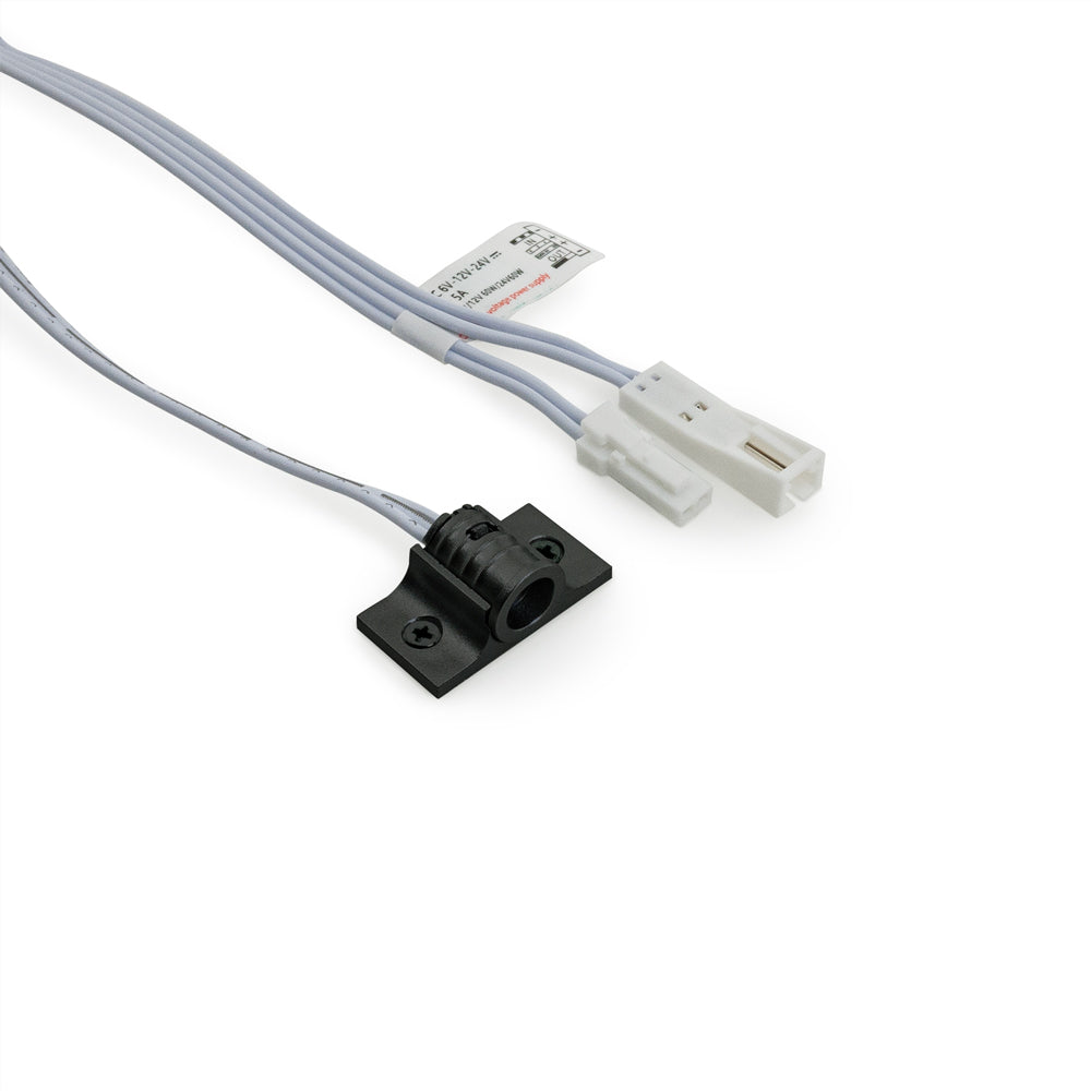 Black single head door sensor switch with wiring connectors for 12-24V installations.