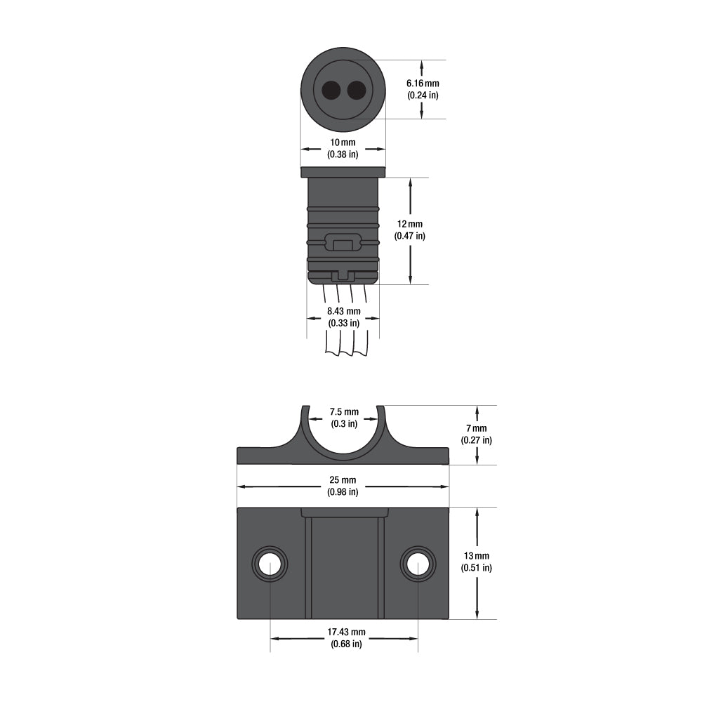 Illustration of the 5029M2-B double head door sensor switch dimensions and connector specifications.