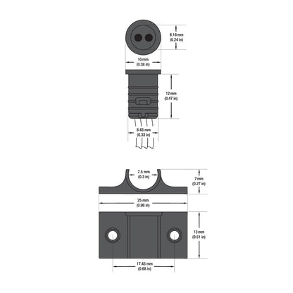 Illustration of the 5029M2-B double head door sensor switch dimensions and connector specifications.