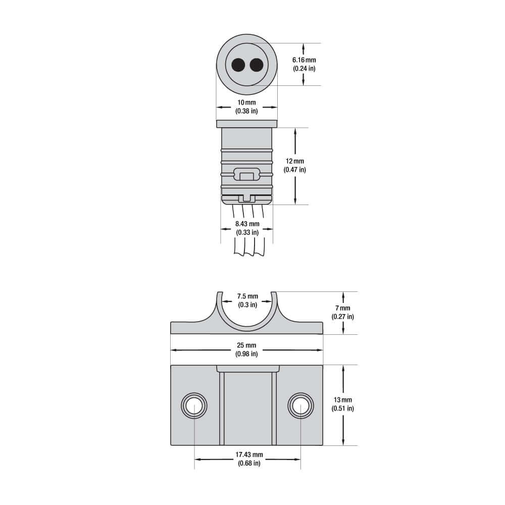 Technical drawing of the 5029M2-S double head door sensor switch showing dimensions and angles