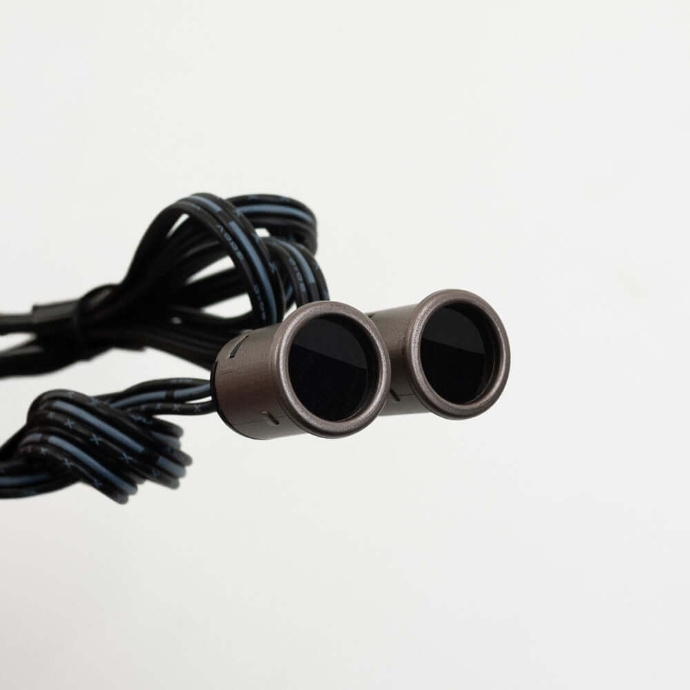 LP-5028S2 mini double head door sensor switch with dual black sensors on black cable.