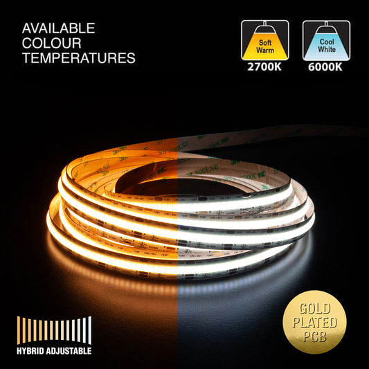 5M(16.4ft) COB Hybrid Adjustable color temperature CW&WW Indoor LED Strip Light, 24V 4.5(w/ft) 340(Lm/ft) 640(LEDs/m) CCT(2.7K-6K Adjustable)