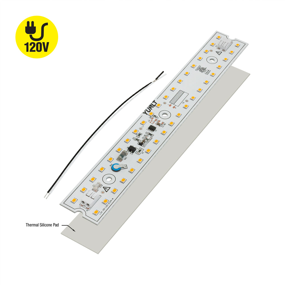 9 inch linear LED module 3500K with thermal silicone pad and 120V connection.