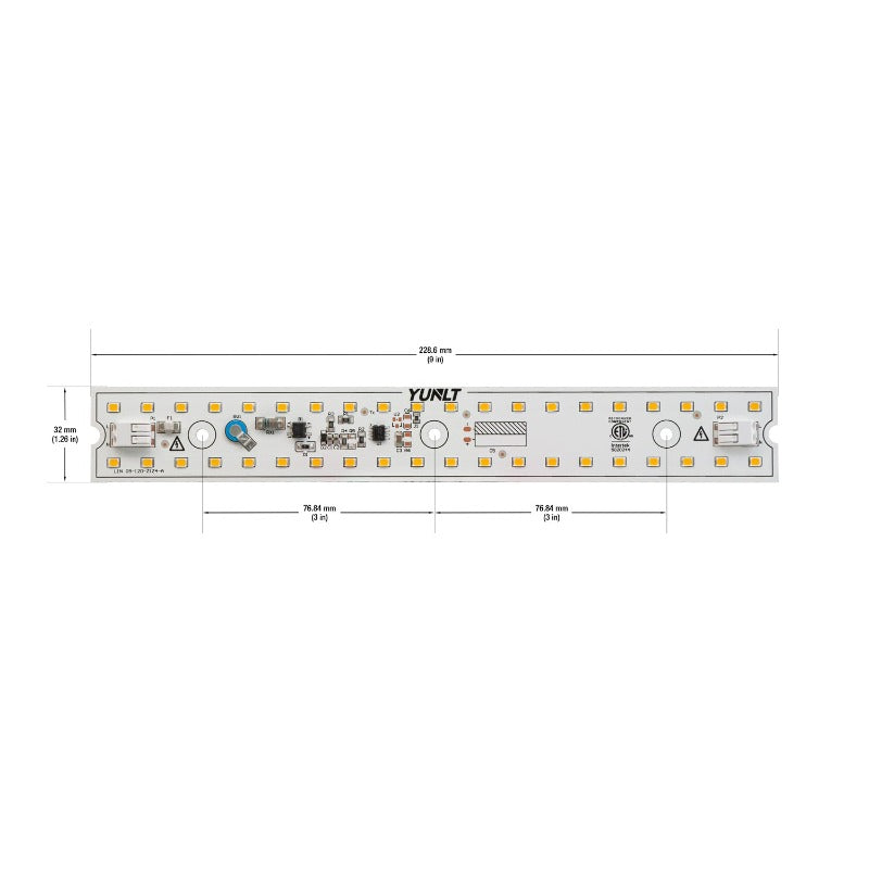 9 inch linear LED module 3500K with detailed layout and dimensions, ideal for lighting solutions.