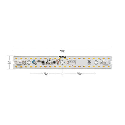 9 inch linear LED module 3500K with detailed layout and dimensions, ideal for lighting solutions.