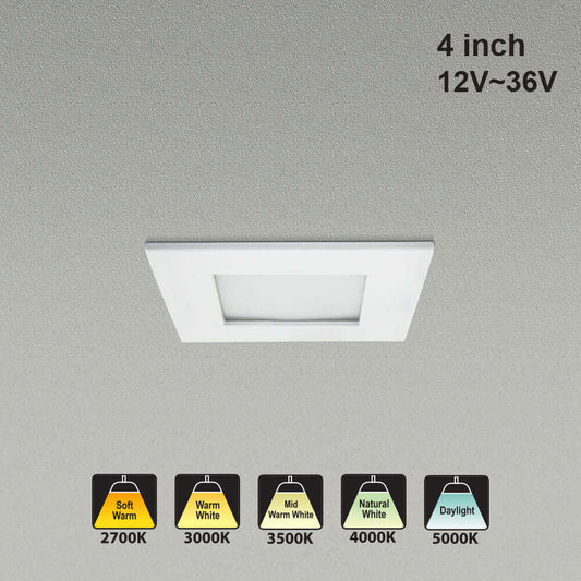 4 inch square flat panel light with 5 color temperatures 2700K to 5000K, ideal for versatile lighting solutions.