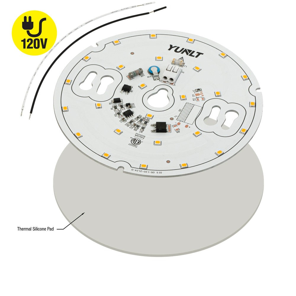 5 inch Round Disc ZEGA LED Module 120V 20W 3000K with thermal silicone pad and components visible