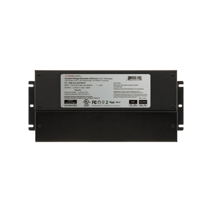 5 in 1 dimming LED driver, black casing with specifications on the label, suitable for 12V 300W applications.