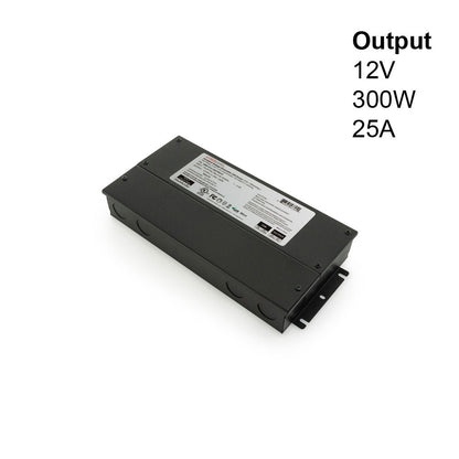 5 in 1 dimming LED driver with 12V output, 300W power, ideal for versatile lighting applications.