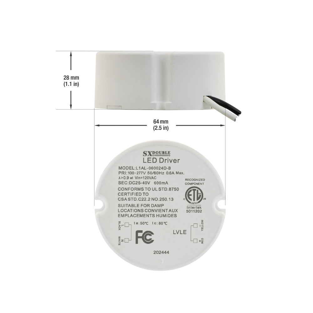 Constant Current Dimmable LED Driver 600mA 25-40V 25W