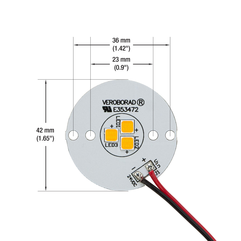 24V flat round dimmable constant voltage LED Module PCB 3 SMD 3W With 6 inch Wire CCT(2.4K, 2.7K, 3K, 3.5K, 4K, 5K)