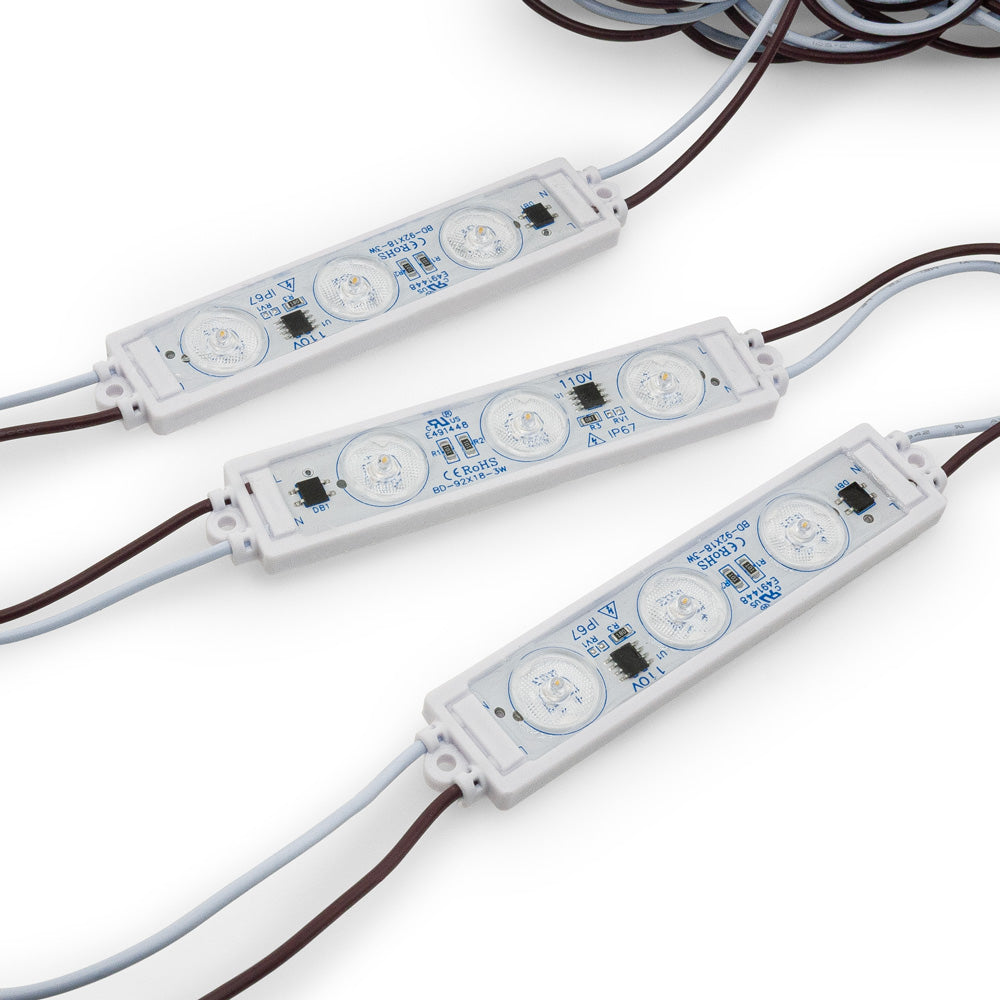 LED backlighting for signs with 9218 module featuring three 110V LED lights and wiring connections.