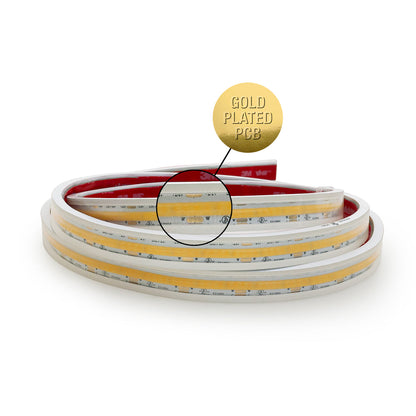 Custom COB outdoor LED strip featuring gold plated PCB for enhanced performance.
