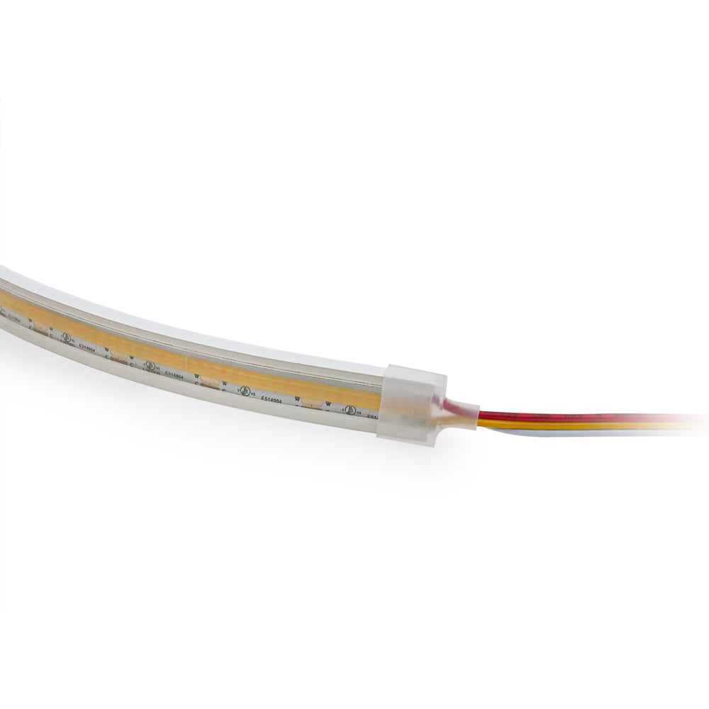Custom COB outdoor LED strip showing flexible design and adjustable color temperature cables.