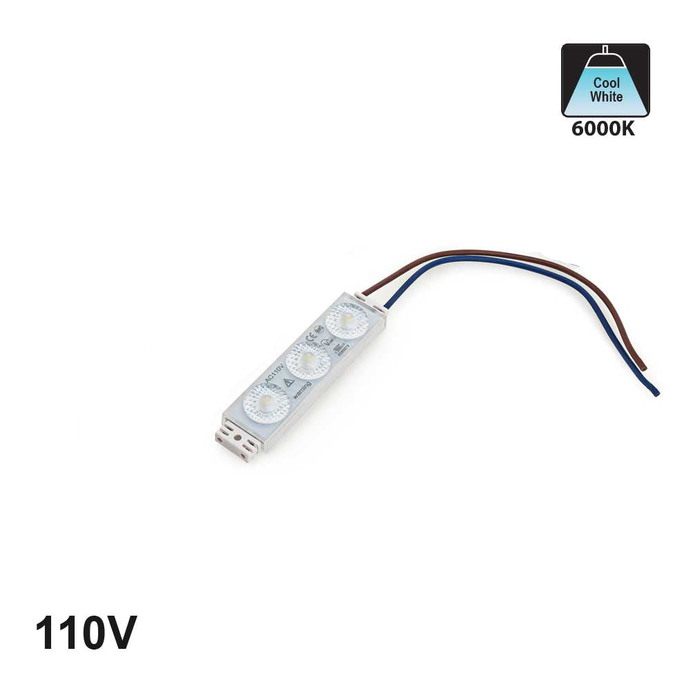 Outdoor Single LED Module featuring 3 LEDs, 110V, 6000K cool white lighting