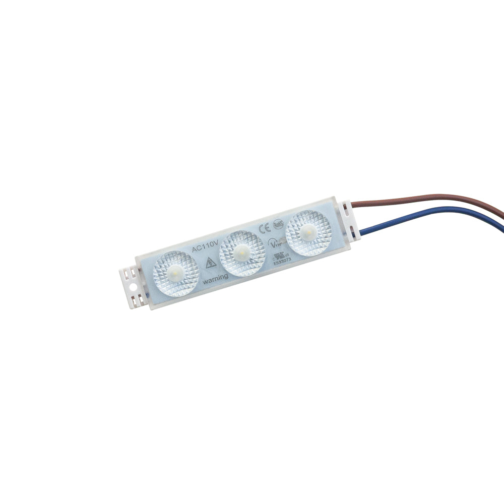 Outdoor Single LED Module with three cool white LEDs, 110V, 1.5W, ideal for outdoor lighting solutions.
