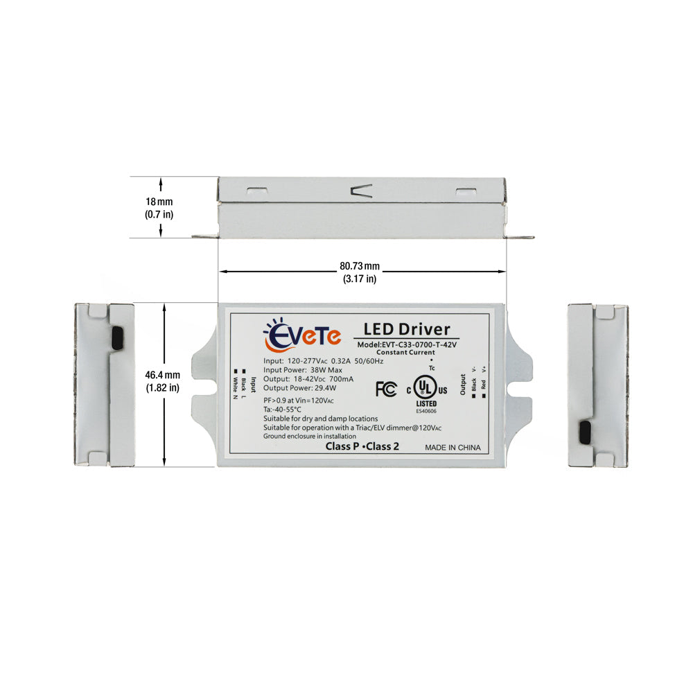 EVT-C33-0700-T-42V Constant Current Triac Dimming LED Driver, 700mA 18-42V 29.4W