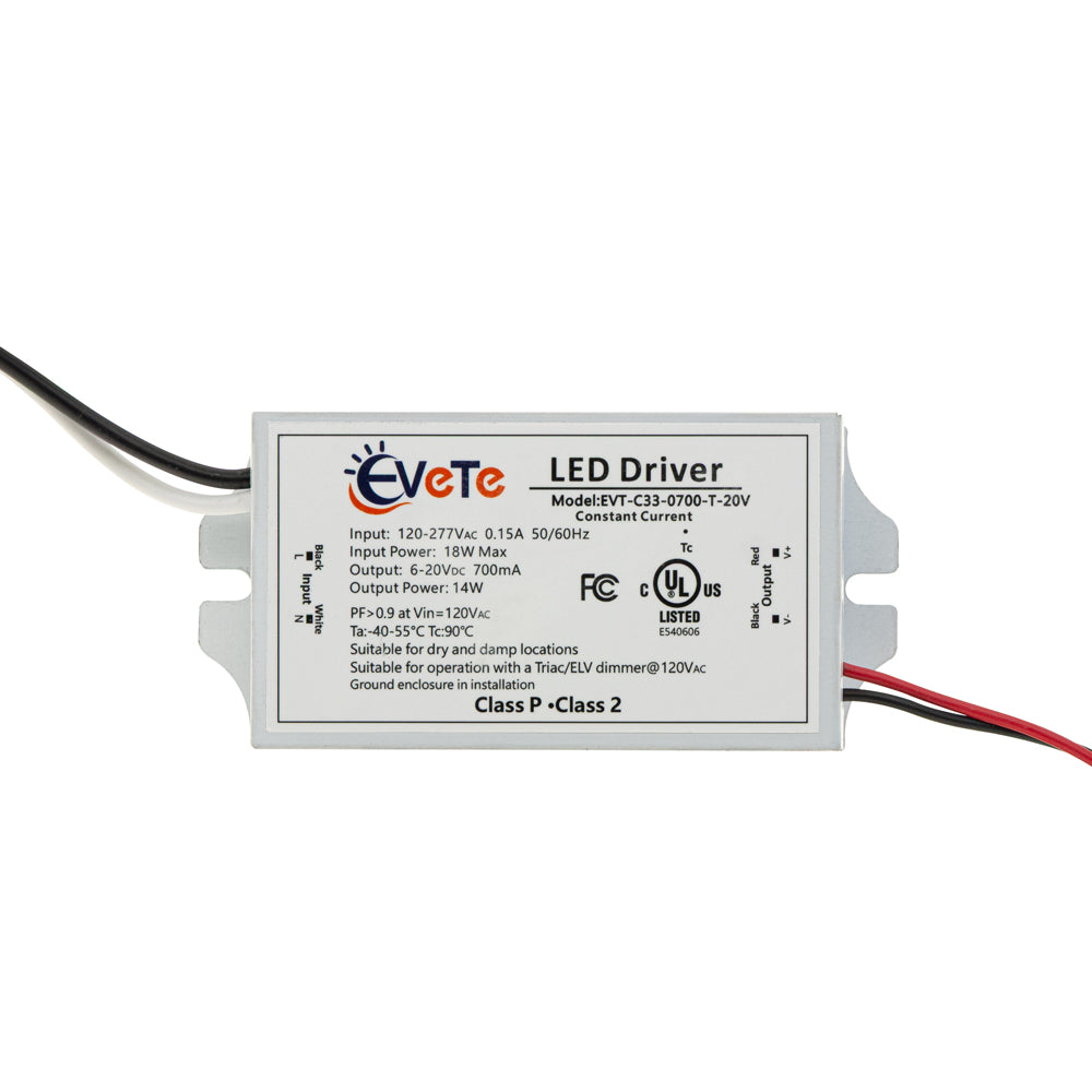 EVT-C33-0700-T-20V Constant Current Triac Dimming LED Driver, 700mA 6-20V 14W