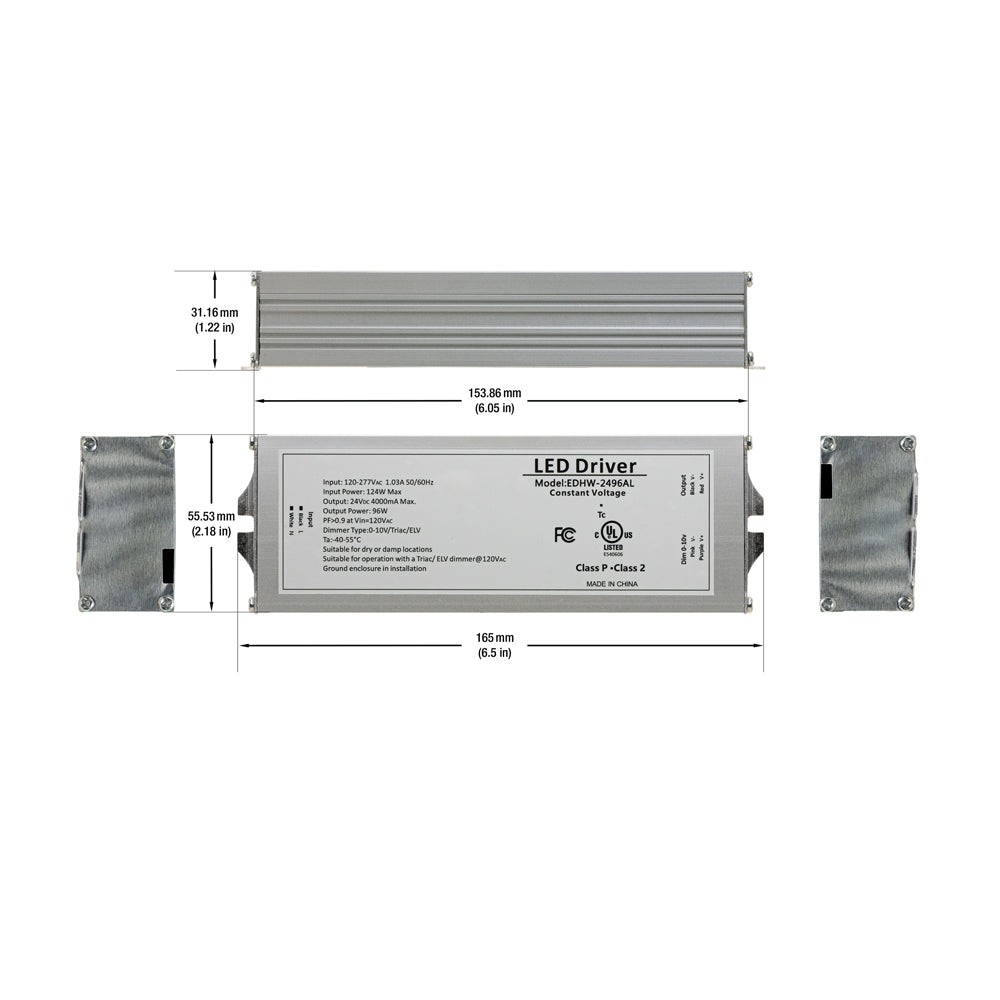 0-10V/Triac/ELV Dimmable Constant Voltage LED Driver 24V 4000mA 96W, EDHW-2496AL