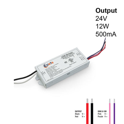 0-10V/Triac/ELV Dimmable Constant Voltage LED Driver 24V 500mA 12W, EVT-V012-24-T1