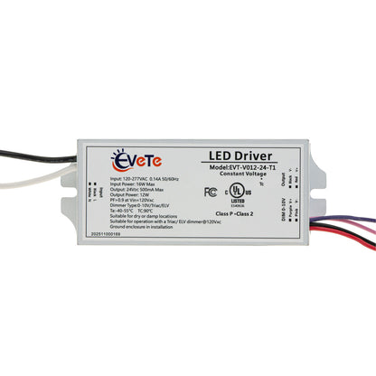 0-10V/Triac/ELV Dimmable Constant Voltage LED Driver 24V 500mA 12W, EVT-V012-24-T1