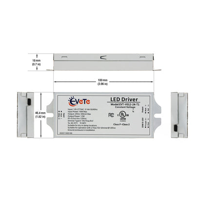 0-10V/Triac/ELV Dimmable Constant Voltage LED Driver 24V 500mA 12W, EVT-V012-24-T1