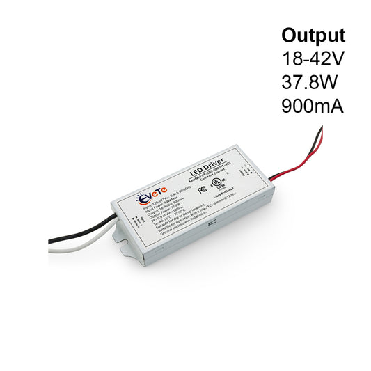 EVT-C50-0900-T-42V constant current LED driver 900mA with output voltage 18-42V and power 37.8W.