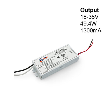 Constant current LED driver 1300mA, output voltage 18-38V, power 49.4W, designed for reliable LED lighting.