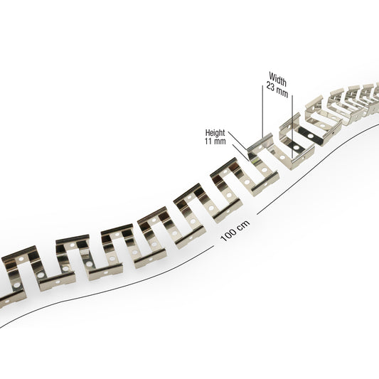 Neon LED Channel Flexible Clips VBD-CLN2014-FC with measurements, flexible LED channel clips for lighting installation.