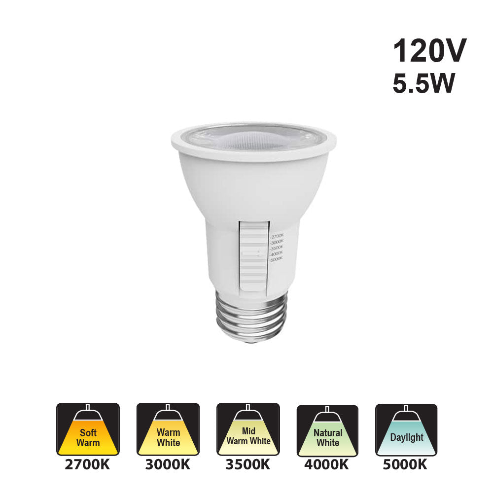 Votatec PAR16 LED – 5Way CCT Adjustable VO-PAR16W5.5-120-5Way-S-D 120V 5.5W CCT(2.7K, 3K, 3.5K, 4K, 5K)