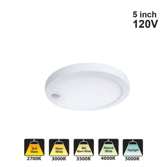 Votatec 5″ PIR Slim Flush Mount – 5CCT Adjustable VO-RP5W8-120-5WAY-PIR 120V 8W CCT(2.7K, 3K, 3.5K, 4K, 5K)