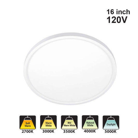 Votatec 16″ Slim Flush Mount – 5Way CCT HM08-PR16-30W120-5CCT-WSA 120V 30W CCT(2.7K, 3K, 3.5K, 4K, 5K)
