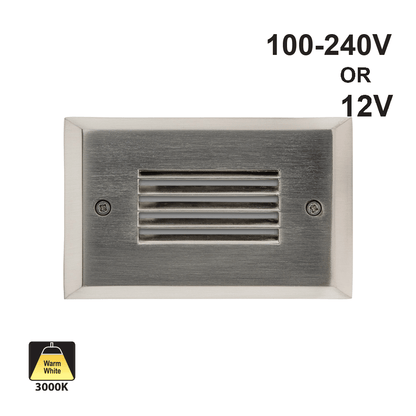 Horizontal RT05HV Single Gang LED Step Light/ Pathway Light, 100-240V 2W 3000K(Warm White) Brushed Nickel, gekpower