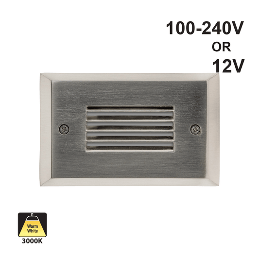 Horizontal RT05HV Single Gang LED Step Light/ Pathway Light, 100-240V 2W 3000K(Warm White) Brushed Nickel, gekpower