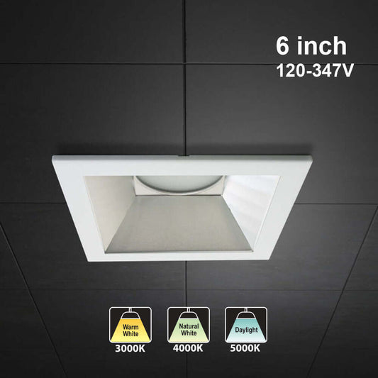 6 inch Commercial Recessed LED Downlight / Ceiling Light Reflector Square Trim, 120-347V 20W, gekpower