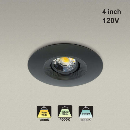 4 inch Round Recessed Ceiling Light Gimbal with Selectable Color Temperature (3CCT) 120V 8W Black, gekpower
