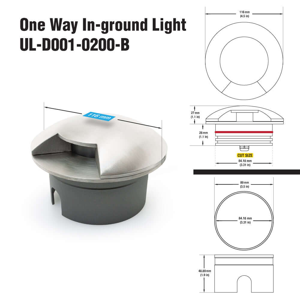666561424053 - One Way Inground Light 24V 2W Warm White IP67