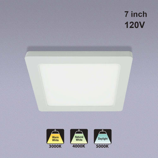 7 inch Square Dimmable Recessed LED Downlight / Ceiling Light, 120V 12W 3CCT(3K, 4K, 5K)