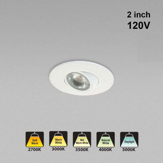 666561425142 - 2" Mini Gimbal Dimmable LED Downlight 5CCT 120V