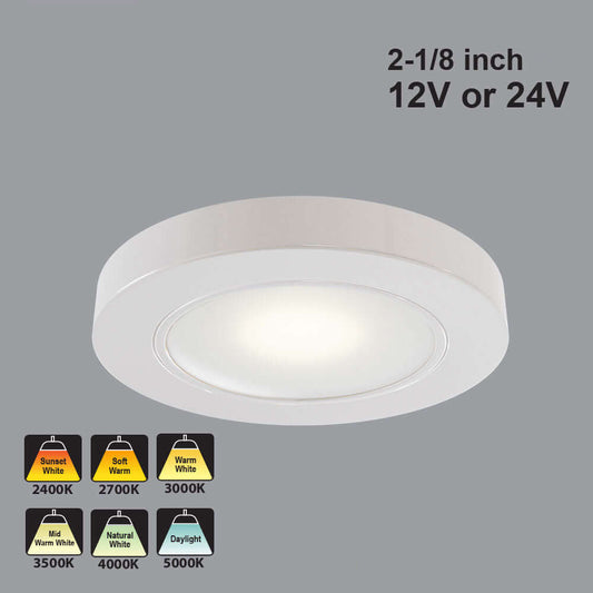 VBUN-2R25-xx-White Round LED Cabinet Lights, 12V or 24V CCT(2.4K, 2.7K, 3K, 3.5K, 4K, 5K)