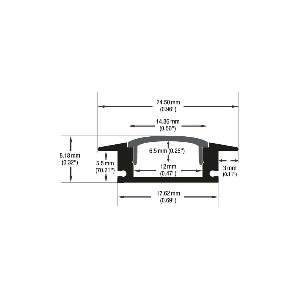 Low Profile Recessed Linear Aluminum LED Channel for LED Strips 2Meters(6.5ft) VBD-CH-RS5B-2