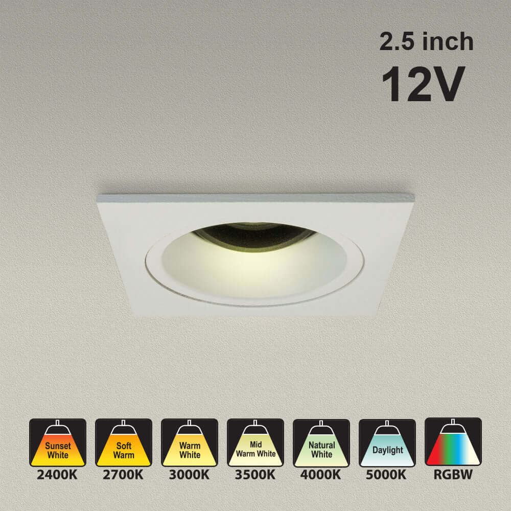 VBD-MTR-87W Low Voltage IC Rated Recessed LED Light Fixture, 2.5 inch Square White - gekpower