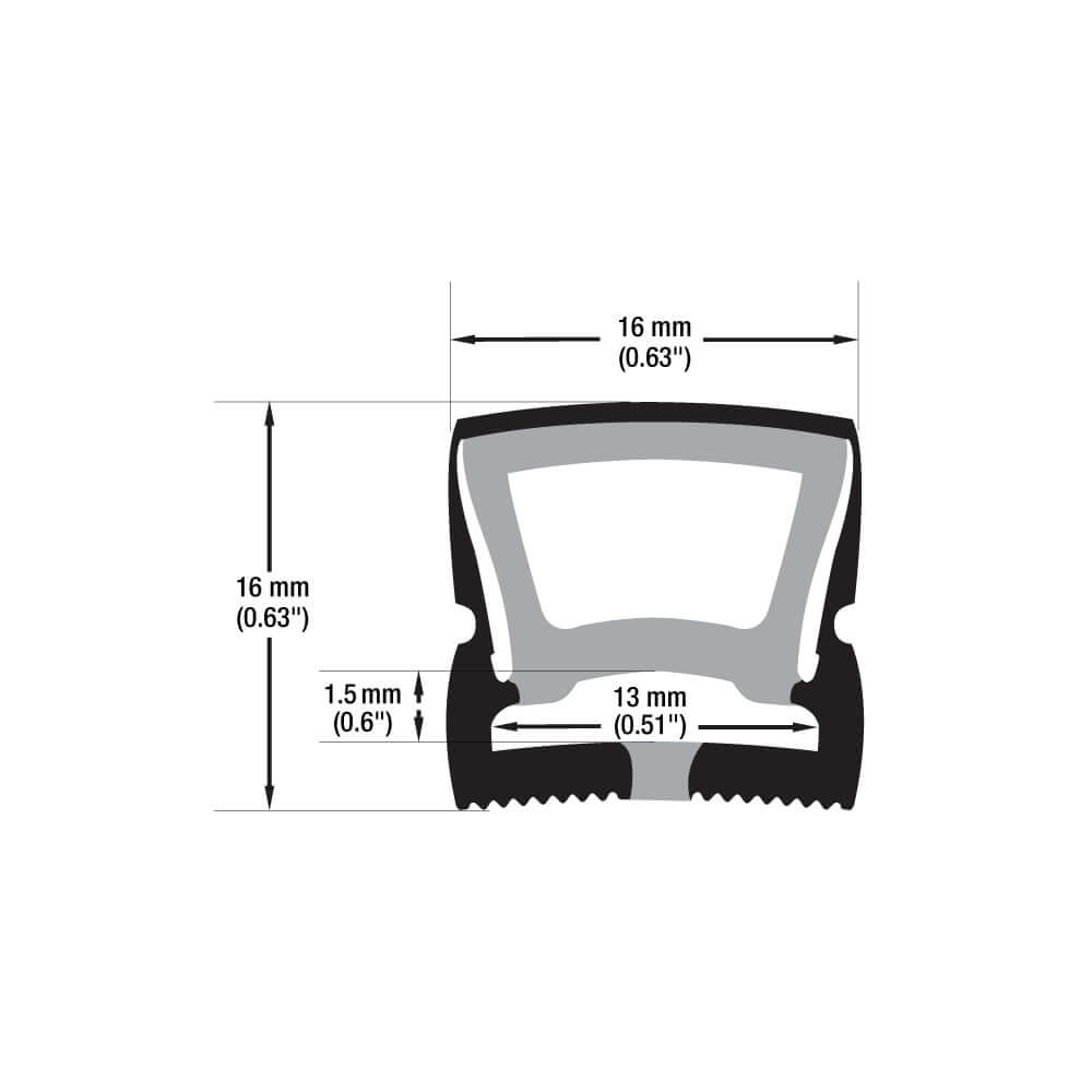 Black Silicone Flexible LED Neon channel VBD-N1616-SF-B, per foot(30.5cm) SURFACE Mount
