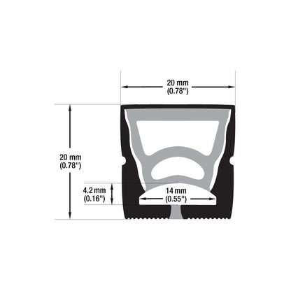 Black Silicone Flexible LED Neon channel VBD-N2020-SF-B, per foot(30.5cm) SURFACE Mount