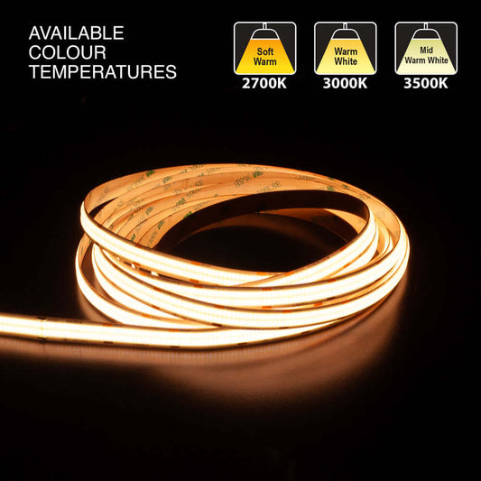 5M(16.4ft) Indoor LED Strip COB, 24V 6.6(w/ft) 665(Lm/ft) 960(LEDs/m) CCT(2.7K, 3K, 3.5K)