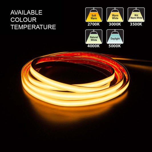 Custom cut Outdoor COB LED Strip Light, 24V 3(w/ft) 233(Lm/ft) CCT(2.7K, 3K, 3.5K, 4K, 5K) per foot, gekpower